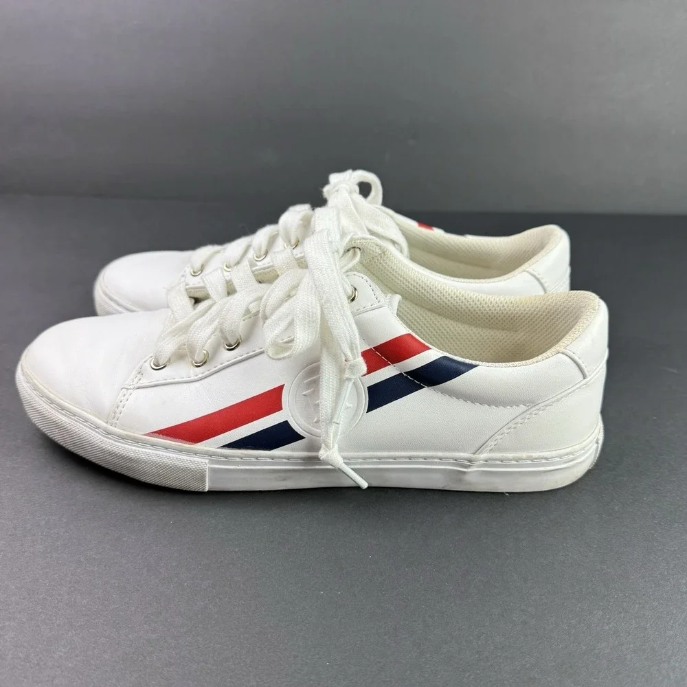 Tommy Hilfiger Lindee Logo Sneakers White Red Blue‎ Logo Stripe Women's Size 9.5